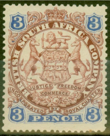 Valuable Postage Stamp from Rhodesia 1896 3d Chocolate & Ultramarine SG31 Fine Mtd Mint