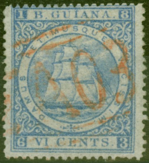 Old Postage Stamp from British Guiana 1875 6c Ultramarine SG111 P.15 Fine Used Ex-Frederick Small