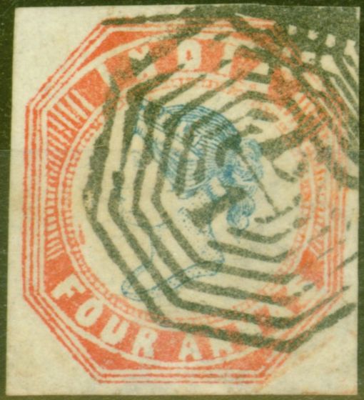 Old Postage Stamp from India 1855 4a Blue & Red Head Die III Frame Die II V.F.U 4 Good Clear Margins