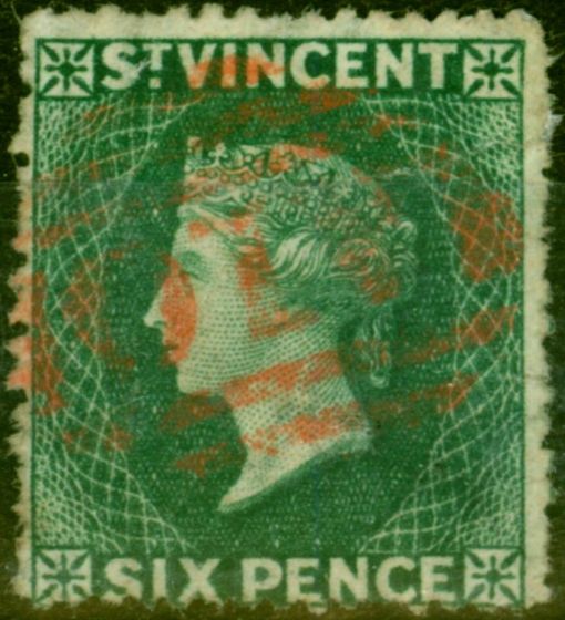 Collectible Postage Stamp from St Vincent 1871 6d Deep Green SG16 Good Used