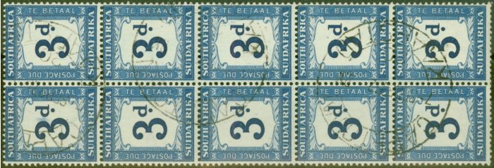 Rare Postage Stamp from South Africa 1942 3d Indigo & Milky Blue SGD28w Wmk Upright V.F.U Block of 10 (6)