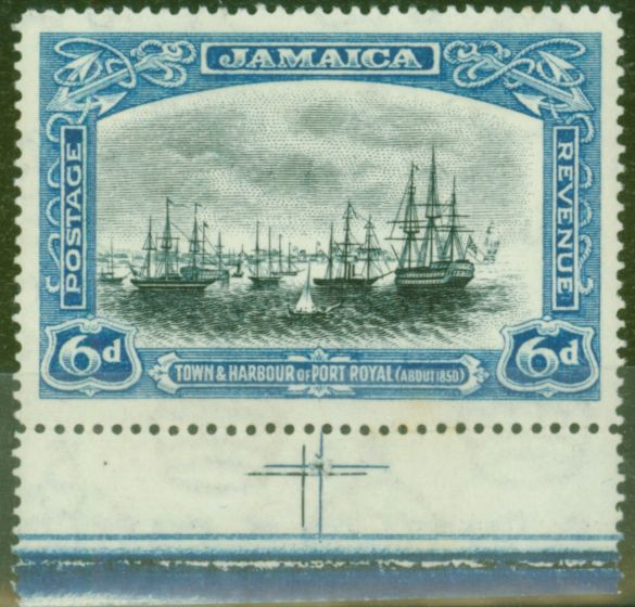 Rare Postage Stamp from Jamaica 1922 6d Black & Blue SG101 Fine Lightly Mtd Mint