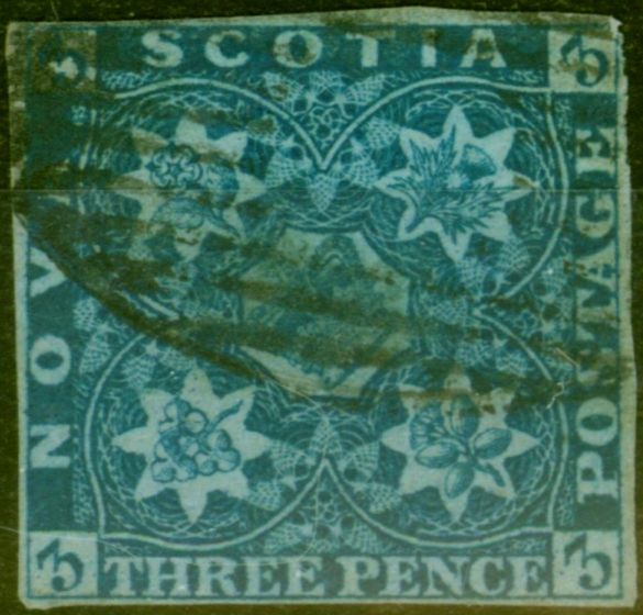 Old Postage Stamp from Nova Scotia 1851 3d Deep Blue SG2 Good Used
