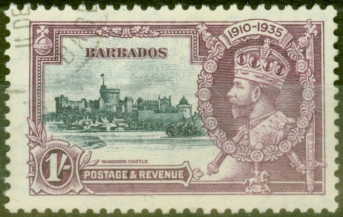 Rare Postage Stamp from Barbados 1935 1s Slate & Purple SG244L Kite & Horiz Log Superb Used Scarce