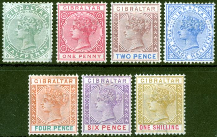 Rare Postage Stamp from Gibraltar 1886 set of 7 SG8-14 V.F MNH Regummed