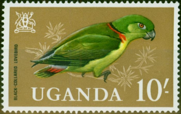 Old Postage Stamp from Uganda 1965 10s Black-Collared Lovebird SG125 V.F MNH