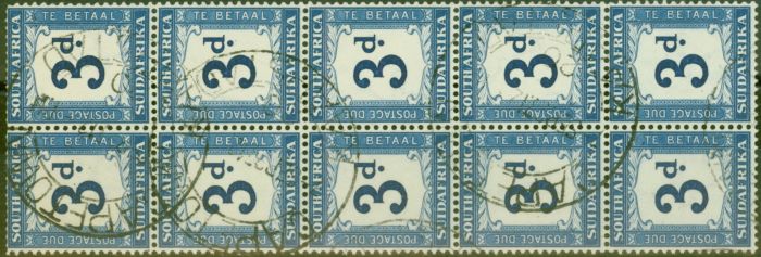 Collectible Postage Stamp from South Africa 1942 3d Indigo & Milky Blue SGD28w Wmk Upright V.F.U Block of 10 (5)