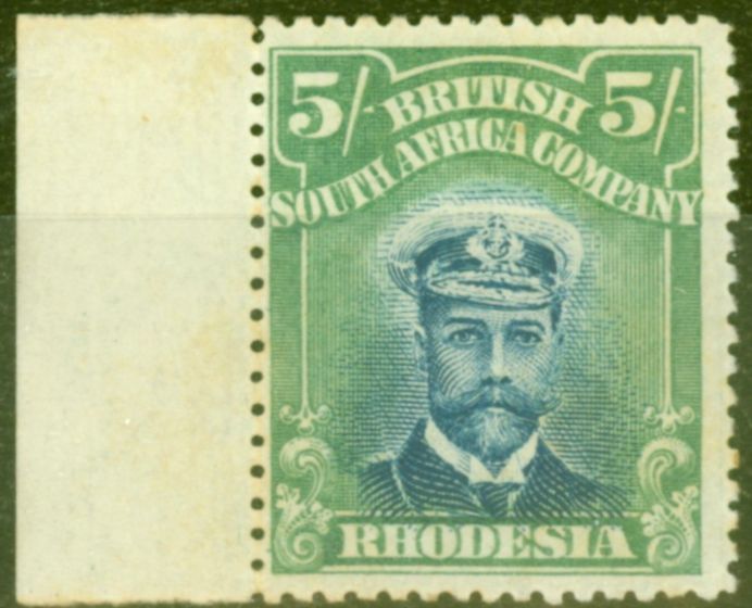 Collectible Postage Stamp from Rhodesia 1913 5s Blue & Yellow-Green SG251 P.15 Fine Very Lightly Mtd