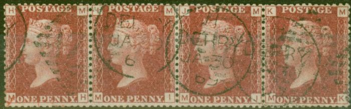 Collectible Postage Stamp from GB 1864 1d Rose-Red SG43 Pl 106 Superb Used Strip of 4 ``DERRY JA 30 69`` CDS