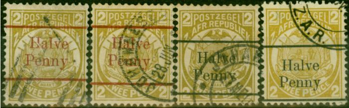 Old Postage Stamp Transvaal 1893 1/2d on 2d Olive-Bistre SG195, 195b, 196 & 196c A & B Surch Fine Used