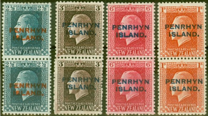 Old Postage Stamp from Penrhyn Island 1917-20 set of 4 Vertical Pairs SG24b-27b V.F Mtd Mint