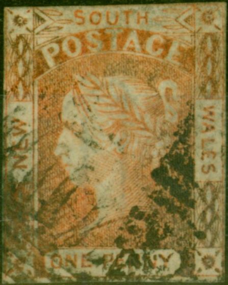 Old Postage Stamp N.S.W 1854 1d Orange-Vermilion SG83 Good Used