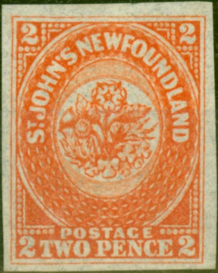 Valuable Postage Stamp from Newfoundland 1860 2d Orange-Vermilion SG10 Fine & Fresh Unused 4 Large Even Margins Fresh Vibrant Colour