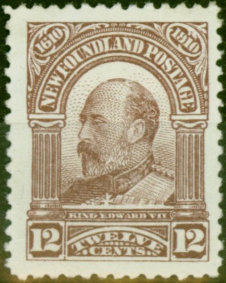 Rare Postage Stamp Newfoundland 1910 12c Pale Red-Brown SG104 Fine MM
