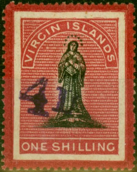 Old Postage Stamp Virgin Islands 1888 4d on 1s Black & Rose-Carmine SG42d Fine MM