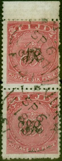 Valuable Postage Stamp Fiji 1877 6d Rose SG33 Laid Paper Good Used Pair