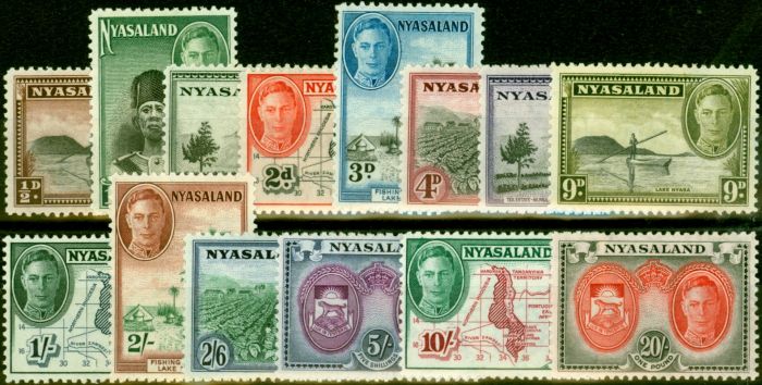 Rare Postage Stamp from Nyasaland 1945 Set of 14 SG144-157 Fine Lightly Mtd Mint Stamps