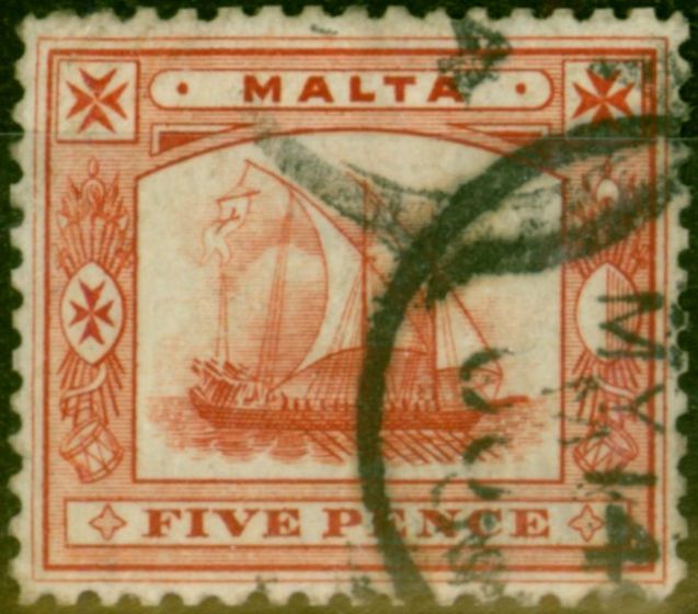 Valuable Postage Stamp Malta 1899 5d Vermilion SG33 Good Used