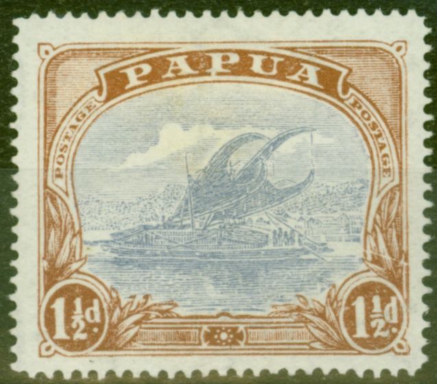Old Postage Stamp from Papua 1927 1 1/2d Colbalt & Lt Brown SG95b Wmk Crown to Right of A Fine Lightly Mtd Mint