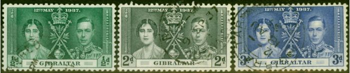 Collectible Postage Stamp from Gibraltar 1937 Coronation Set of 3 SG118-120 Fine Used