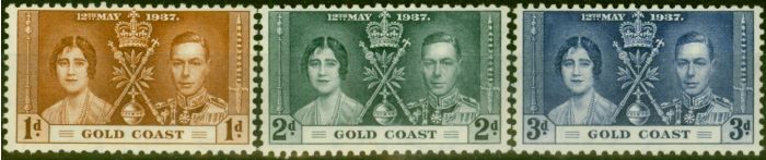 Old Postage Stamp Gold Coast 1937 Coronation Set of 3 SG117-119 Fine & Fresh MM