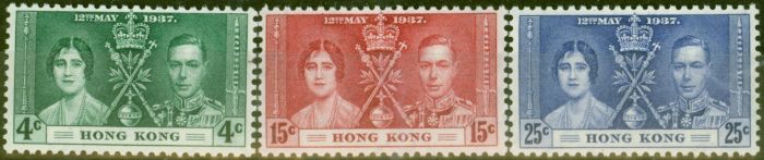 Collectible Postage Stamp from Hong Kong 1937 Coronation set of 3 SG137-139 V.F Lightly Mtd Mint