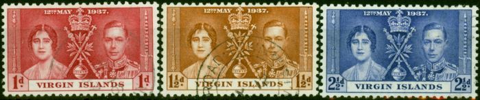 Virgin Islands 1937 Coronation Set of 3 SG107-109 V.F.U 1 King George VI (1936-1952) Collectible Stamps