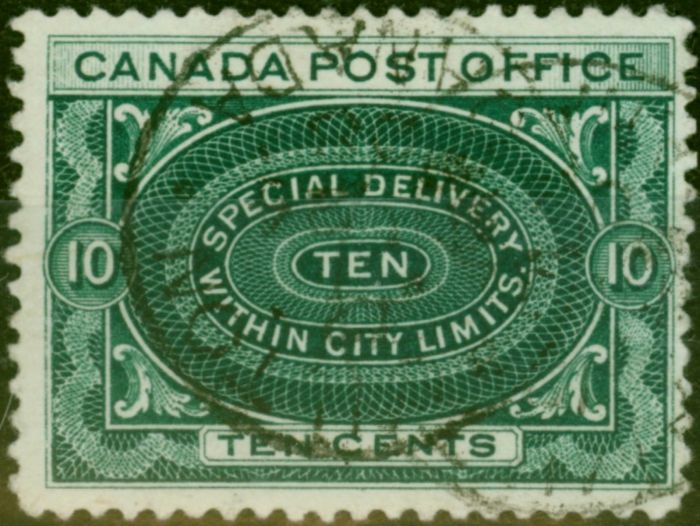 Rare Postage Stamp Canada 1913 10c Deep Green SGS2 Fine Used