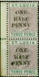 Rare Postage Stamp St Lucia 1891 1/2d on 3d Dull Mauve & Green SG53 Fine LMM Vertical Pair