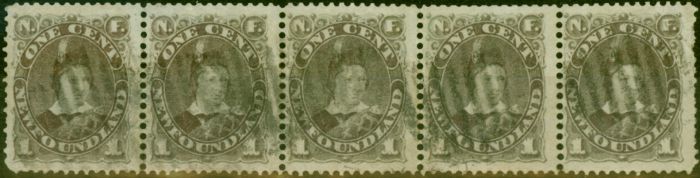 Valuable Postage Stamp Newfoundland 1880 1c Dull Grey-Brown SG44 Fine Used Strip of 5