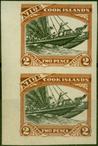 Old Postage Stamp Niue 1932 2d Black & Red-Brown SG57 Fine MNH Imperf Plate Proof Pair