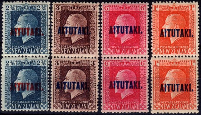 Old Postage Stamp from Aitutaki 1917-18 set of 4 Vertical Pairs SG15b-18b Fine & Fresh MNH & MM