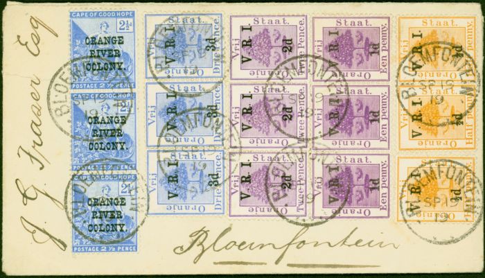 Valuable Postage Stamp O.F.S 1919 Philatelic Cover to Bloemfontein SG135 SG117 SG114 SG125 SG112a & 112 Fine & Attractive