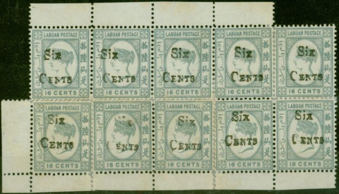 Valuable Postage Stamp from Labuan 1892 6c on 16c Grey SG50 Complete Sheet of 10 Fine Unused Scarce