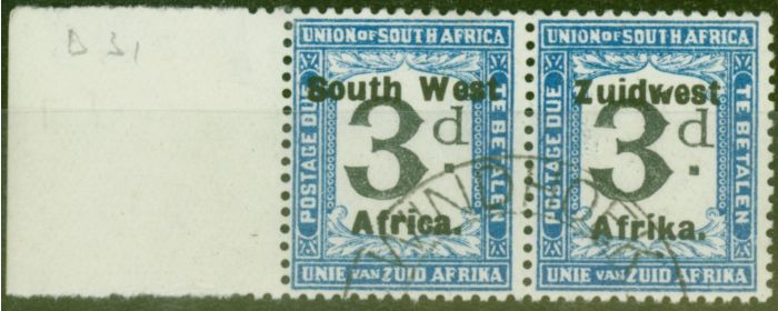 Old Postage Stamp from South West Africa 1926 3d Black & Blue SGD31 V.F.U
