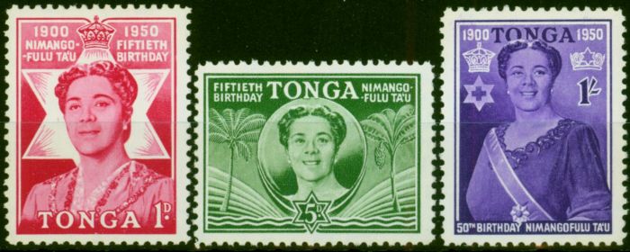 Valuable Postage Stamp Tonga 1950 Queen Salotes 50th Birthday Set of 3 SG92-94 V.F MNH