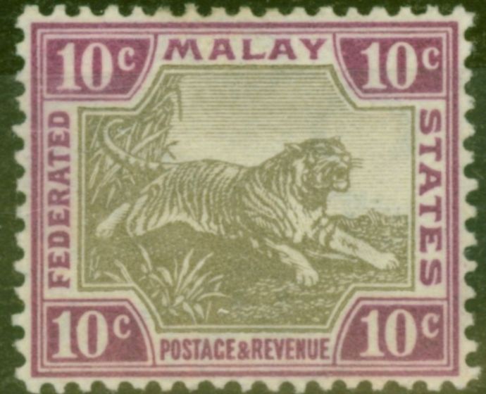 Collectible Postage Stamp from Fed of Malay States 1904 10c Grey-Brown & Claret SG43 Fine Very Lightly Mtd Mint