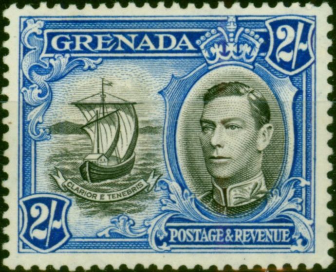 Rare Postage Stamp Grenada 1941 2s Black & Ultramarine SG161a P.13.5 x 12.5 Fine MM