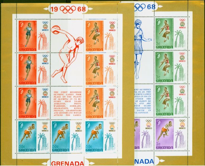 Collectible Postage Stamp from Grenada 1968 Olympics Mini Sheets SG300-305 Fine MNH
