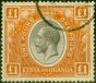 Rare Postage Stamp K.U.T 1922 £1 Black & Orange SG95 V.F.U Fiscal Cancel