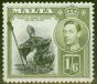 Rare Postage Stamp from Malta 1938 1s6d Black & Olive-Green SG227 V.F MNH