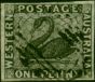 Old Postage Stamp Western Australia 1854 1d Black SG1 V.F.U Example with 4 Clear Margins (2)