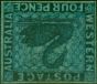 Old Postage Stamp Western Australia 1864 4d Blue SG27Var Wmk Inverted Fine & Fresh Unused Rare