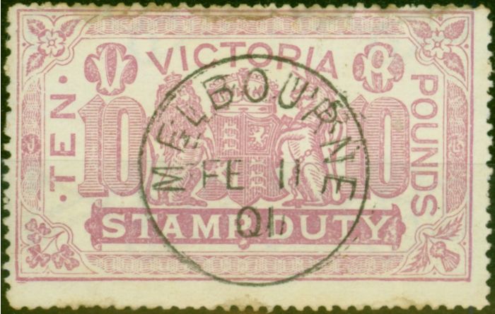 Valuable Postage Stamp Victoria 1884 £10 Mauve SG279 Good Used C.T.O