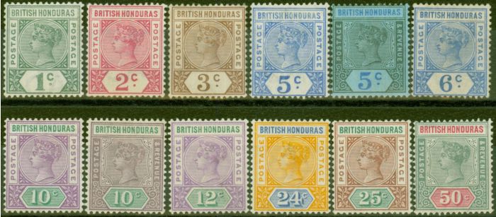 Collectible Postage Stamp from British Honduras 1891-1901 set of 12 to 50c SG51-62 Fine Mtd Mint
