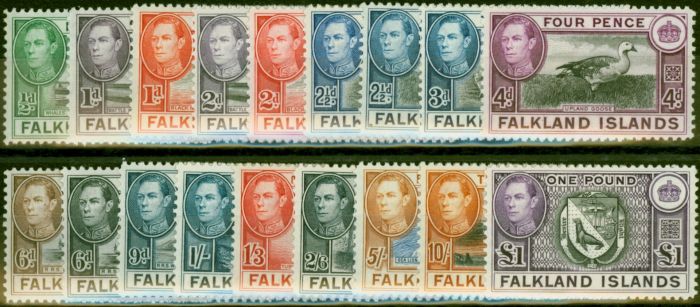 Old Postage Stamp Falkland Islands 1938-49 Set of 16 SG146-163 V.F MNH
