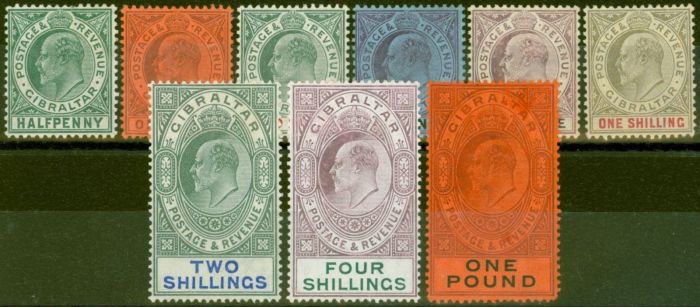 Old Postage Stamp from Gibraltar 1904-08 set of 9 SG56-64 Fine Lightly Mtd Mint Ex Sir Ron Brierley