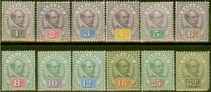 Collectible Postage Stamp from Sarawak 1888-97 set of 12 to 32c SG8-19 Ave - Fine Mtd Mint