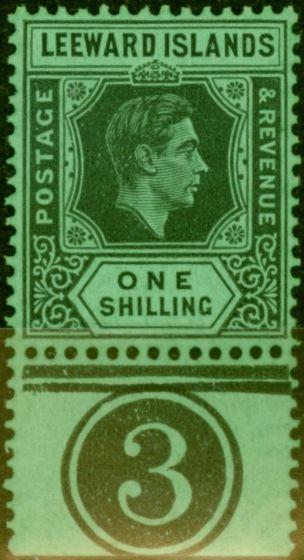 Collectible Postage Stamp from Leeward Islands 1938 1s Black-Emerald SG110 Fine MNH Pl. 3 Marginal