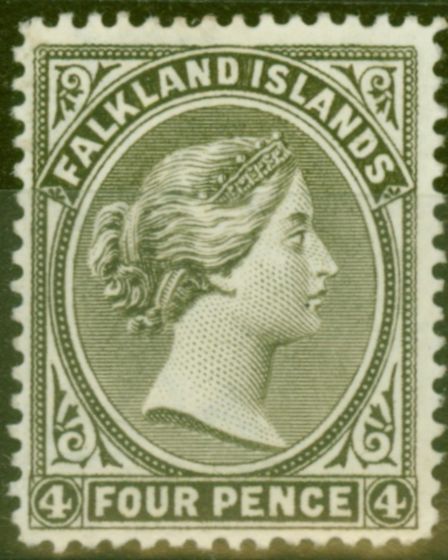 Valuable Postage Stamp from Falkland Islands 1889 4d Grey-Olive Black SG12 Fine & Fresh Mtd Mint